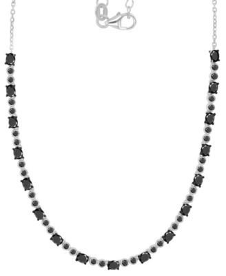 Macy's - Black Spinel Oval & Bezel Collar Necklace (4-5/8 ct. t.w.) in Sterling Silver (Also in Lab-Grown Ruby/Lab-Grown White Sapphire)