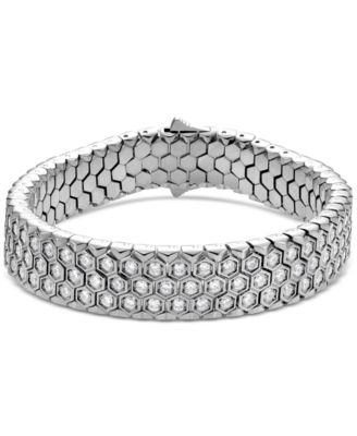Blackjack - Men's Black Cubic Zirconia Hexagon Set Multirow Link Bracelet (Also in White Cubic Zirconia)