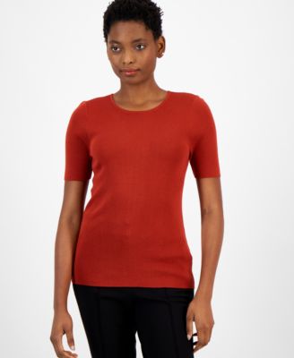 Tahari ASL - Women's Short-Sleeve Ribbed Top