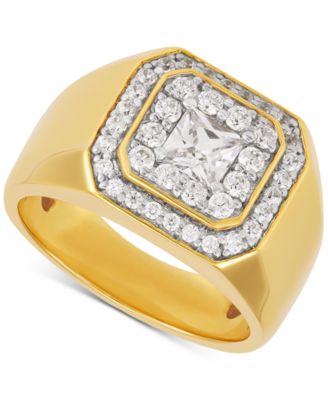Grown With Love - Men's Lab Grown Diamond Princess & Round Halo Ring (1-1/2 ct. t.w.) in 10k Gold
