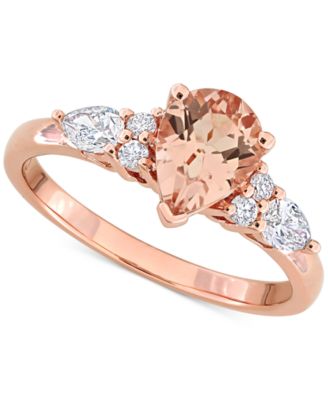 Macy's - Morganite (1 ct. t.w.) & Diamond (3/8 ct. t.w.) Pear Ring in 14k Rose Gold