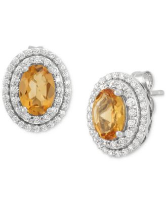 Macy's - Citrine (1-1/3 ct. t.w.) & Diamond (3/8 ct. t.w.) Oval Halo Stud Earrings in 14k White Gold