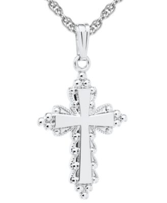 Macy's - Ornately Finished Decorative Cross 18" Pendant Necklace in Sterling Silver