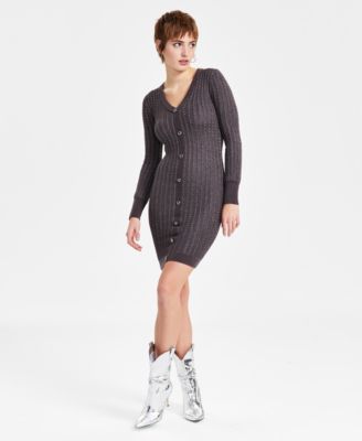 GUESS - Women's Josie Ribbed V-Neck Cardigan Dress