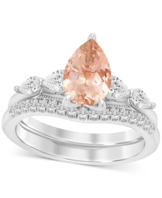 Macy's - Morganite (1-5/8 ct. t.w.) & Diamond (5/8 ct. t.w.) Pear Bridal Set in 14k White Gold