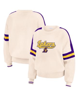 WEAR by Erin Andrews - Women's Cream Los Angeles Lakers Stripe Pullover Sweater