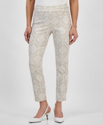 JM Collection - Petite Jacquard Medallion-Print Pull-On Pants