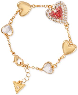 GUESS - Gold-Tone Crystal Heart Line Charm Bracelet