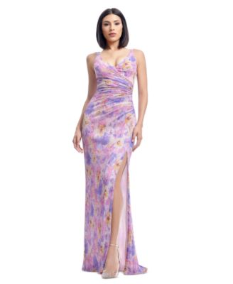 Dress the Population - Women's Jordan Printed V-Neck Sleeveless Gown
