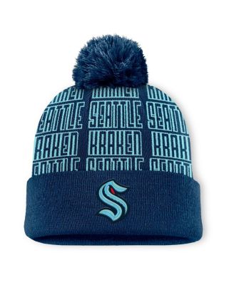 Fanatics - Men's Deep Sea Blue Seattle Kraken Fundamental Empty Net Cuffed Knit Hat with Pom