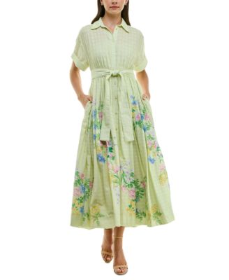 Taylor - Women's Eyelet-Embroidered Belted Shirtdress