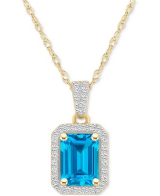 Macy's - Blue Topaz (2 ct. t.w.) & Lab Created White Sapphire (1/5 ct. t.w.) Rectangle Pendant Necklace in 10k Yellow Gold