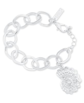 I.N.C. International Concepts - Rhodium-Plated Textured Shell Charm Link Bracelet