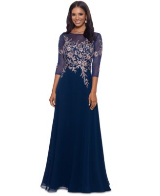 Betsy & Adam - Embroidered 3/4-Sleeve Gown