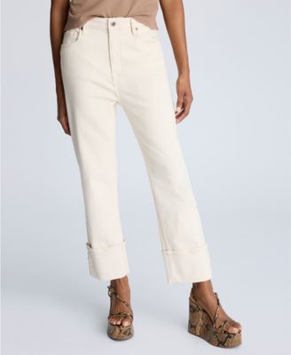 Kenneth Cole - Women's High-Rise Straight-Leg Wide-Cuff Jeans