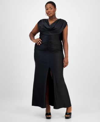 B Darlin - Trendy Plus Size Draped Shiny-Knit Maxi Dress