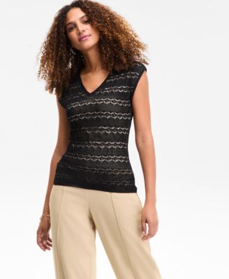 I.N.C. International Concepts - Women's Pointelle Double V-Neck Top