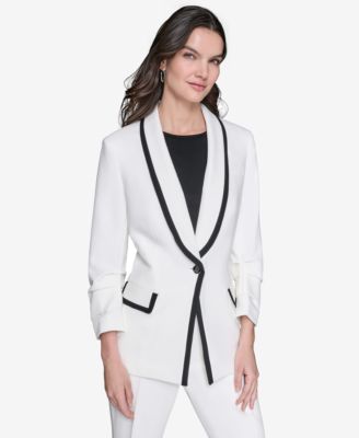 KARL LAGERFELD PARIS - Women's Contrast-Trim One-Button Blazer