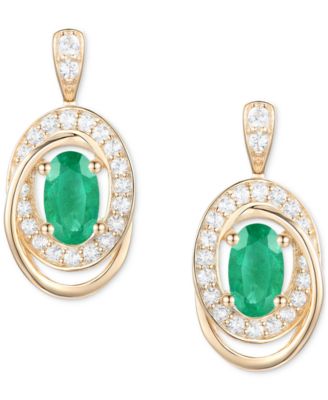 Macy's - Emerald (3/8 ct. t.w.) & Diamond (1/5 ct. t.w.) Oval Swirl Drop Earrings in 14k Gold (Also in Ruby & Sapphire)