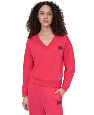 DKNY - Women's Rhinestone-Logo V-Neck Pullover Top