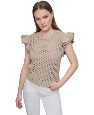 DKNY Jeans - Women's Baby Chenille Pointelle Rib Flutter-Sleeve Sweater