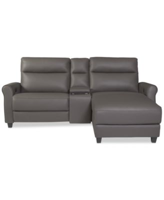 Furniture - Thandler 3-Pc. Leather Chaise Sectional with 1 Storage Console