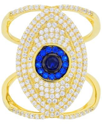 Macy's - Cubic Zirconia Lab-Grown Blue Spinel (1/3 ct. t.w.) Evil Eye Ring in 14k Gold-Plated Sterling Silver