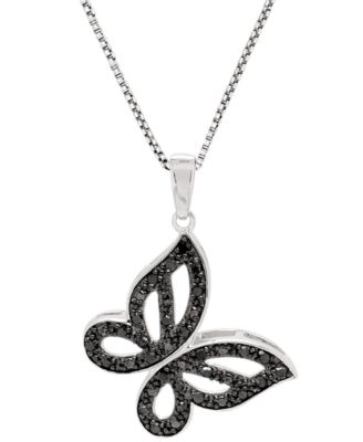 Macy's - Black Diamond Pav&eacute; Butterfly 18" Pendant Necklace (1/6 ct. t.w.) in Sterling Silver