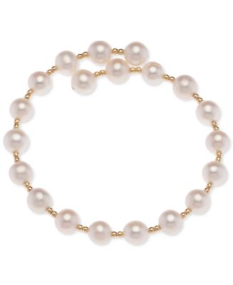 Macy's - Cultured Freshwater Pearl (6-1/2 - 7mm) Polished Bead Coil Bracelet in 18k Gold-Plated Sterling Silver