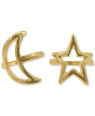 ADORNIA - Gold-Tone Moon & Star Ring Set
