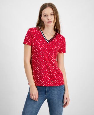 Tommy Hilfiger - Women's Dot-Print Signature V-Neck Top