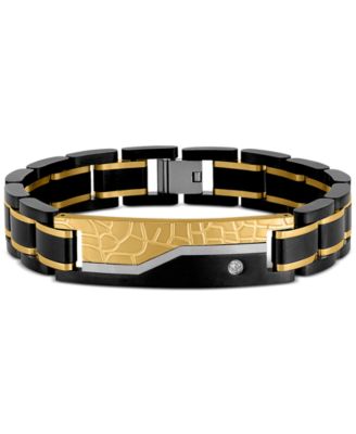 Esquire Men's Jewelry - Diamond Watch Link Bracelet (1/20 ct. t.w.) in Black & Gold Ion-Plated Stainless Steel