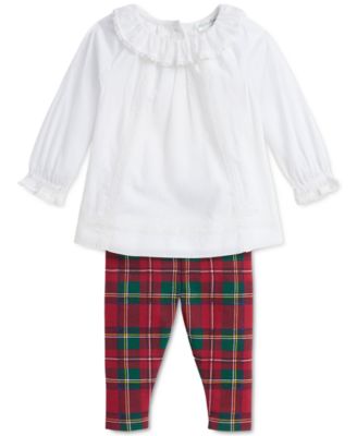 Polo Ralph Lauren - Baby Lace-Trim Top & Plaid Leggings Set