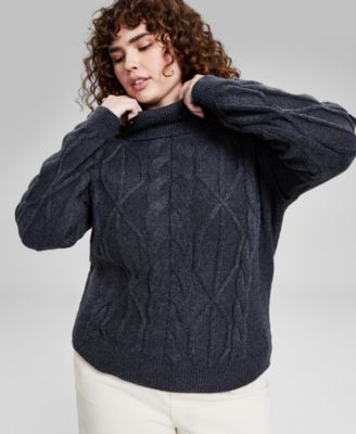 And Now This - Trendy Plus Size Turtleneck Cable-Knit Sweater