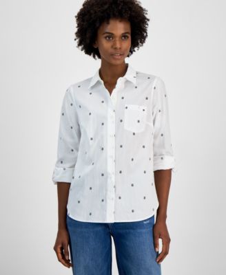 Tommy Hilfiger - Women's Cotton Monogram Logo-Print Tab Shirt