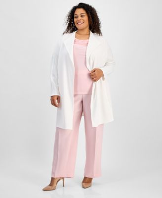 Kasper - Plus Size Melange Crepe Drape-Lapel Open-Front Blazer