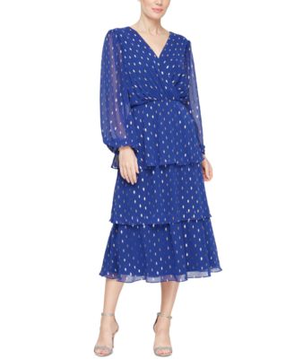 SL Fashions - Women's Long-Sleeve Tiered-Ruffle Dress