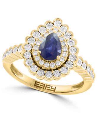 EFFY Collection - Diamond (1/4 ct. t.w.) & Sapphire (5/8 ct. t.w.) Pear Shaped Ring in 14k Two Tone Gold