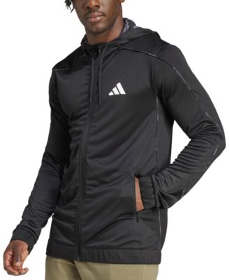adidas - Men's Essentials Regular-Fit Camo Piped Full-Zip Hooded Track Jacket