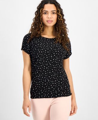 AK Anne Klein - Petite Short-Sleeve Scoop-Neck Floral Top