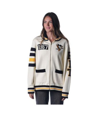 The Wild Collective - Men's and Women's  Cream Pittsburgh Penguins Jacquard Full-Zip Sweater