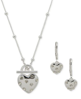 Anne Klein - Silver-Tone Crystal Heart Pendant Necklace & Earrings Set