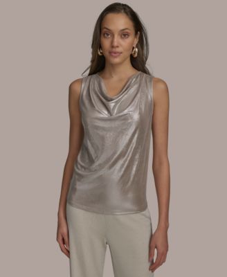 Donna Karan New York - Women's Sleeveless Cowlneck Foil Blouse