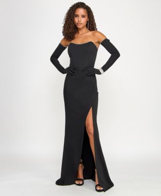 Emerald Sundae - Juniors' Rhinestone-Trim Strapless Gown With Gloves