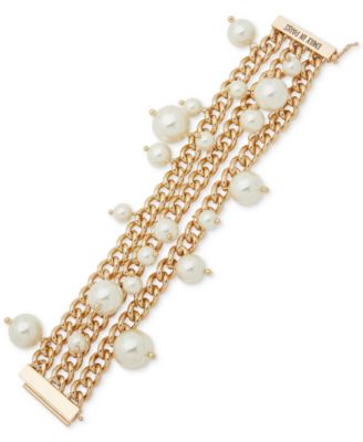 Emily in Paris - Gold-Tone Imitation Pearl Triple-Row Flex Bracelet