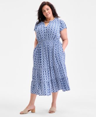 Style & Co - Plus Size Printed V-Neck Short-Sleeve A-Line Dress