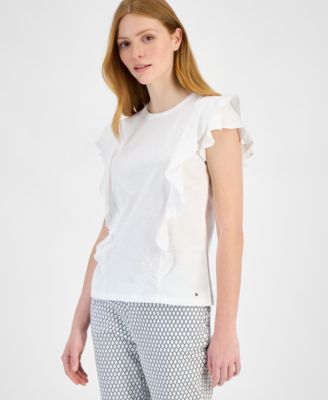 Tommy Hilfiger - Women's Cotton Ruffled-Front T-Shirt