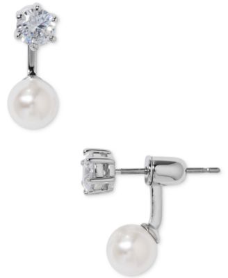 Eliot Danori - Silver-Tone Imitation Pearl & Cubic Zirconia Maisie Front & Back Earrings