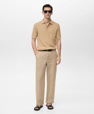 MANGO - Men's Rib-Knit Cotton-Blend Polo Shirt