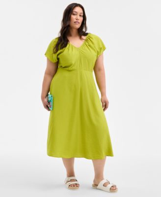 On 34th - Trendy Plus Size Flutter-Sleeve Textured Satin Midi Dress